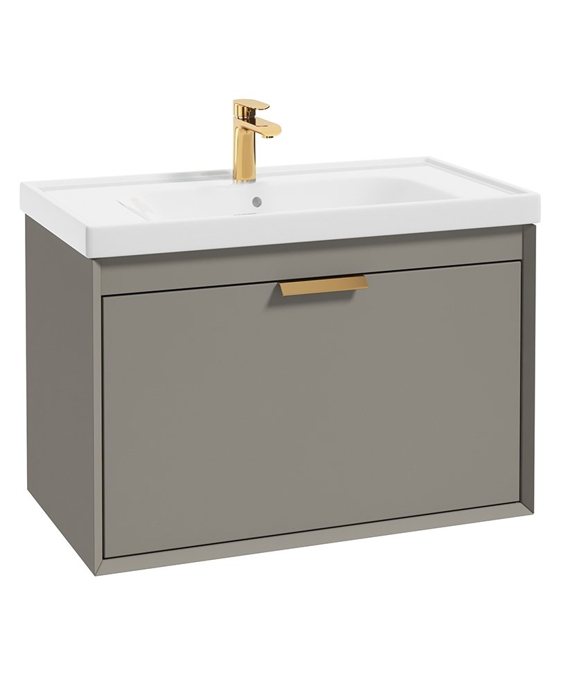 FJORD KHAKI MATT  80CM WALL HUNG VANITY UNIT-BRUSHED GOLD HANDLE