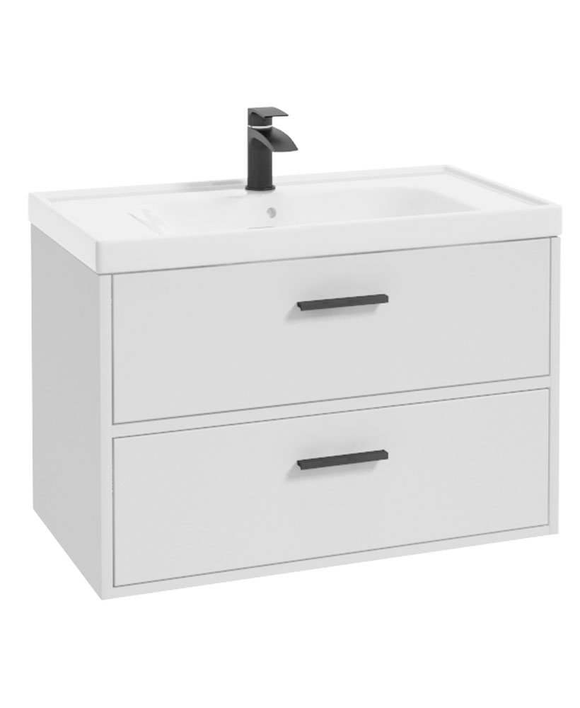 FINLAND 80cm Vanity unit Matt White-Matt Black Handles