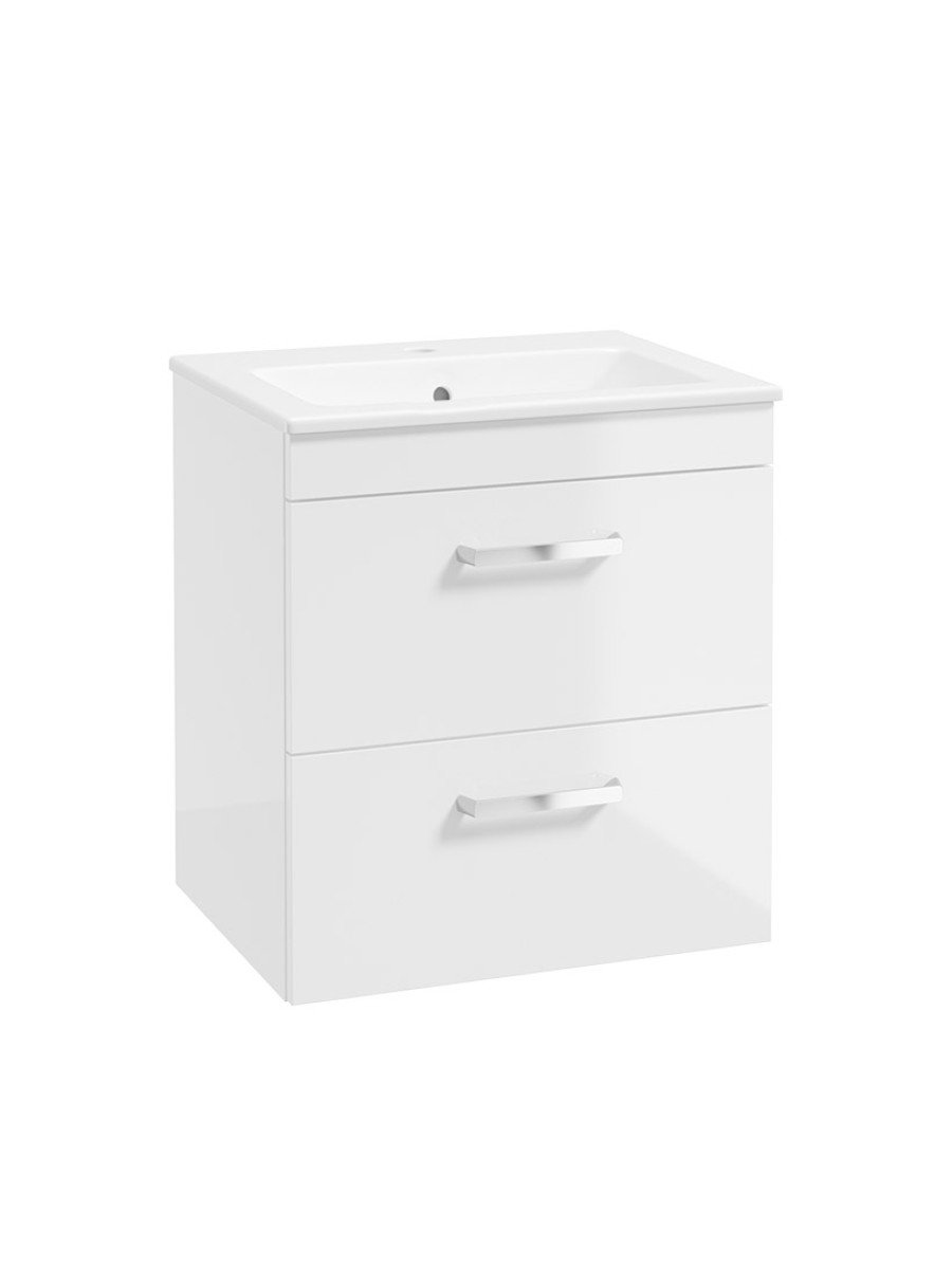 CORTA Wall Hung 50cm Two Drawer Unit Gloss White-Chrome Handles