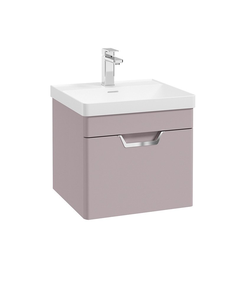 FREYA 50CM 1 DRAWER WALL HUNG VANITY UNIT MATT CASHMERE PINK-BRUSHED CHROME HANDLE