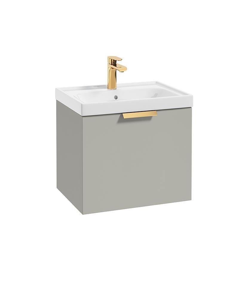 STOCKHOLM ARCTIC GREY MATT 50CM WALL HUNG VANITY UNIT - BRUSHED GOLD HANDLE