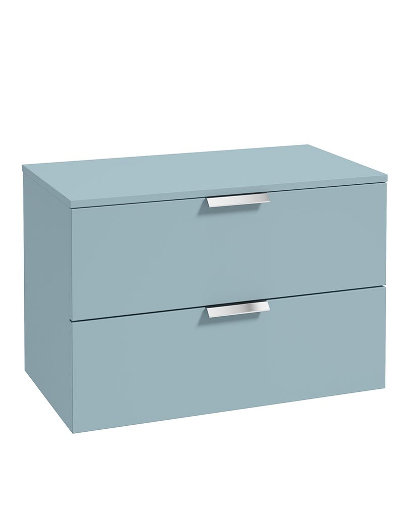 STOCKHOLM 80CM TWO DRAWER WALL HUNG MORNING SKY BLUE MATT COUNTERTOP VANITY UNIT - BRUSHED CHROME HANDLES