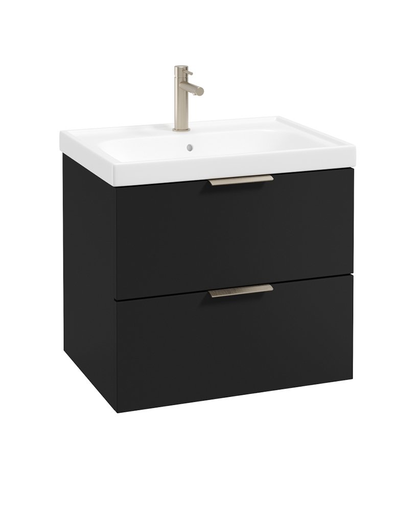 STOCKHOLM WALL HUNG 60CM TWO DRAWER VANITY UNIT MATT BLACK - BRUSHED NICKEL HANDLE