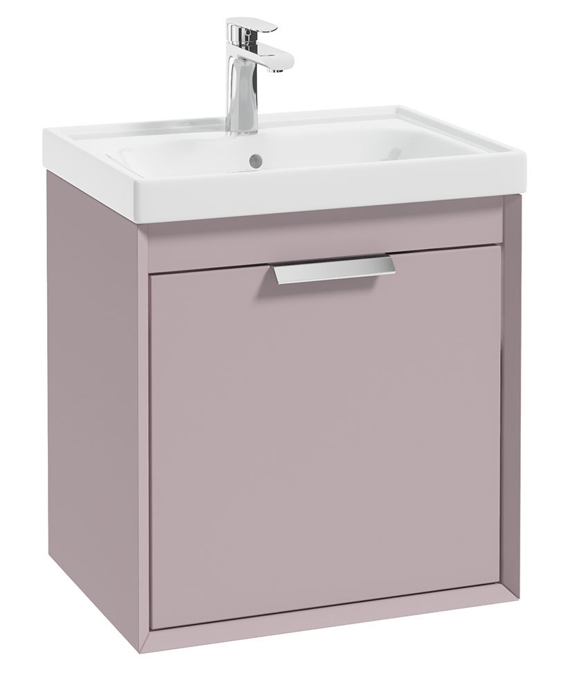 FJORD 50CM TWO DRAWER CASHMERE PINK MATT VANITY UNIT - BRUSHED CHROME HANDLES