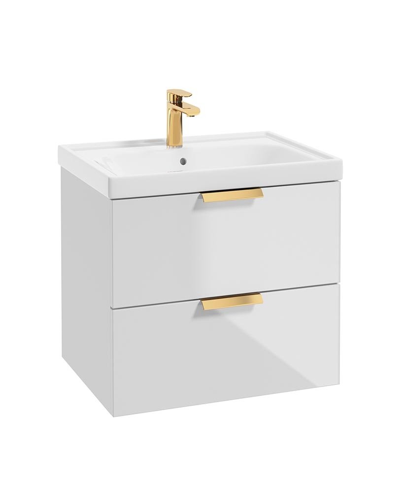 STOCKHOLM GLOSS WHITE 60CM WALL HUNG VANITY UNIT - BRUSHED GOLD HANDLE