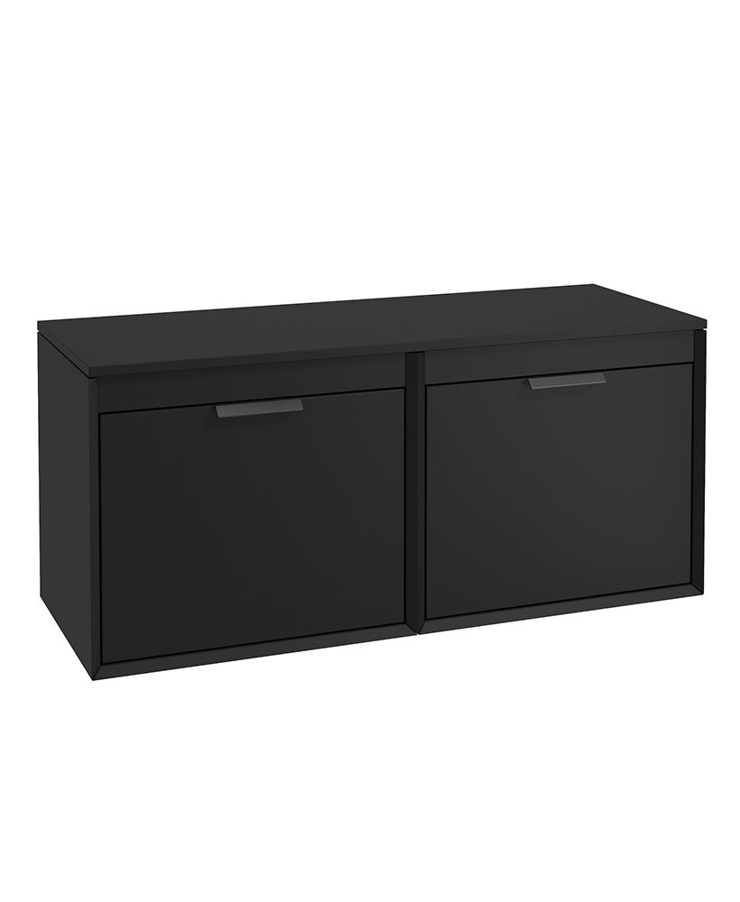 FJORD 120CM FOUR DRAWER MATT BLACK COUNTERTOP VANITY UNIT - MATT BLACK HANDLES