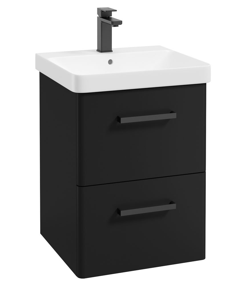 KORA  50cm Wall Hung 2 Drawer Vanity Unit Matt Black-Black Handles