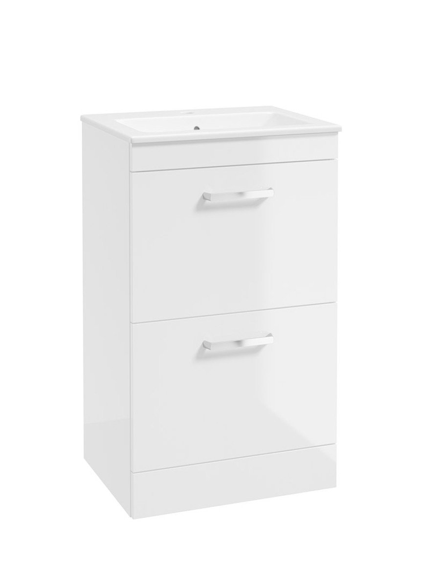 CORTA Floorstanding 50cm Two Drawer Unit Gloss White-Chrome Handles