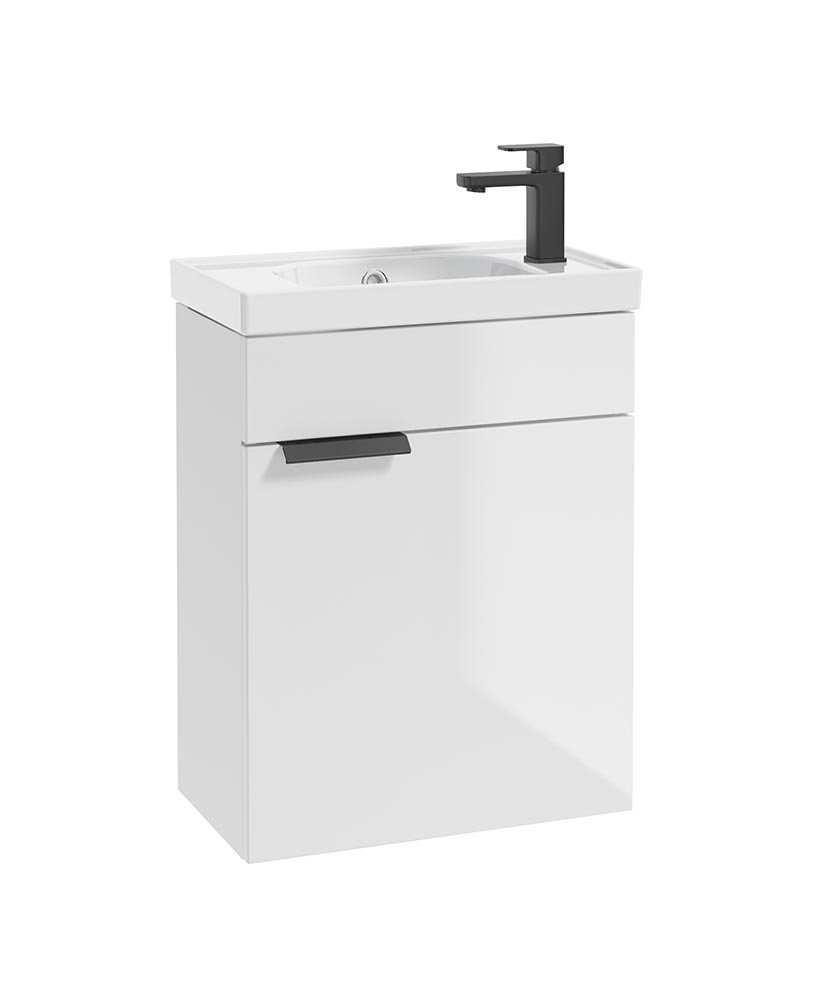 STOCKHOLM 50cm Wall Hung Cloakroom Unit Black Handle Gloss White