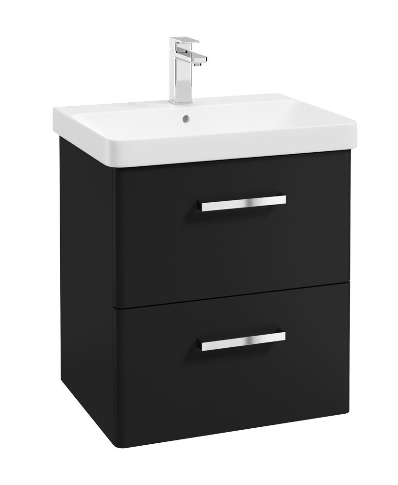 KORA  60cm Wall Hung 2 Drawer Vanity Unit Matt Black-Chrome Handles