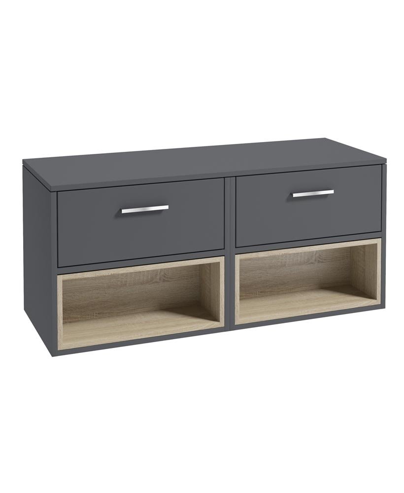 MALMO 120CM TWO DRAWER MIDNIGHT GREY MATT COUNTERTOP VANITY UNIT - BRUSHED CHROME HANDLES