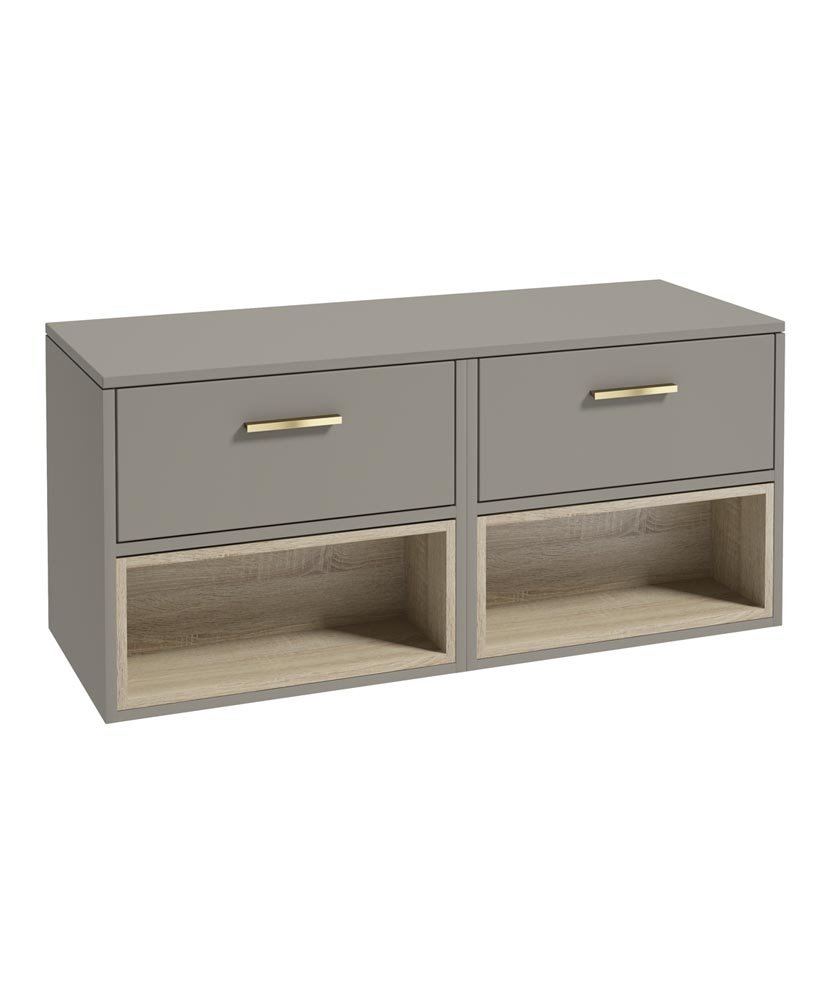 MALMO 120CM TWO DRAWER KHAKI MATT  COUNTERTOP VANITY UNIT - BRUSHED GOLD HANDLES
