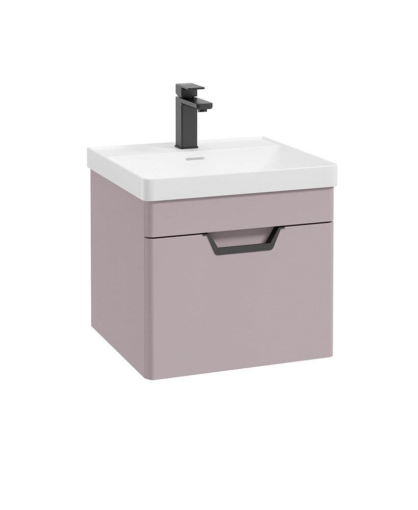 FREYA 50CM 1 DRAWER WALL HUNG VANITY UNIT MATT CASHMERE PINK-MATT BLACK HANDLE