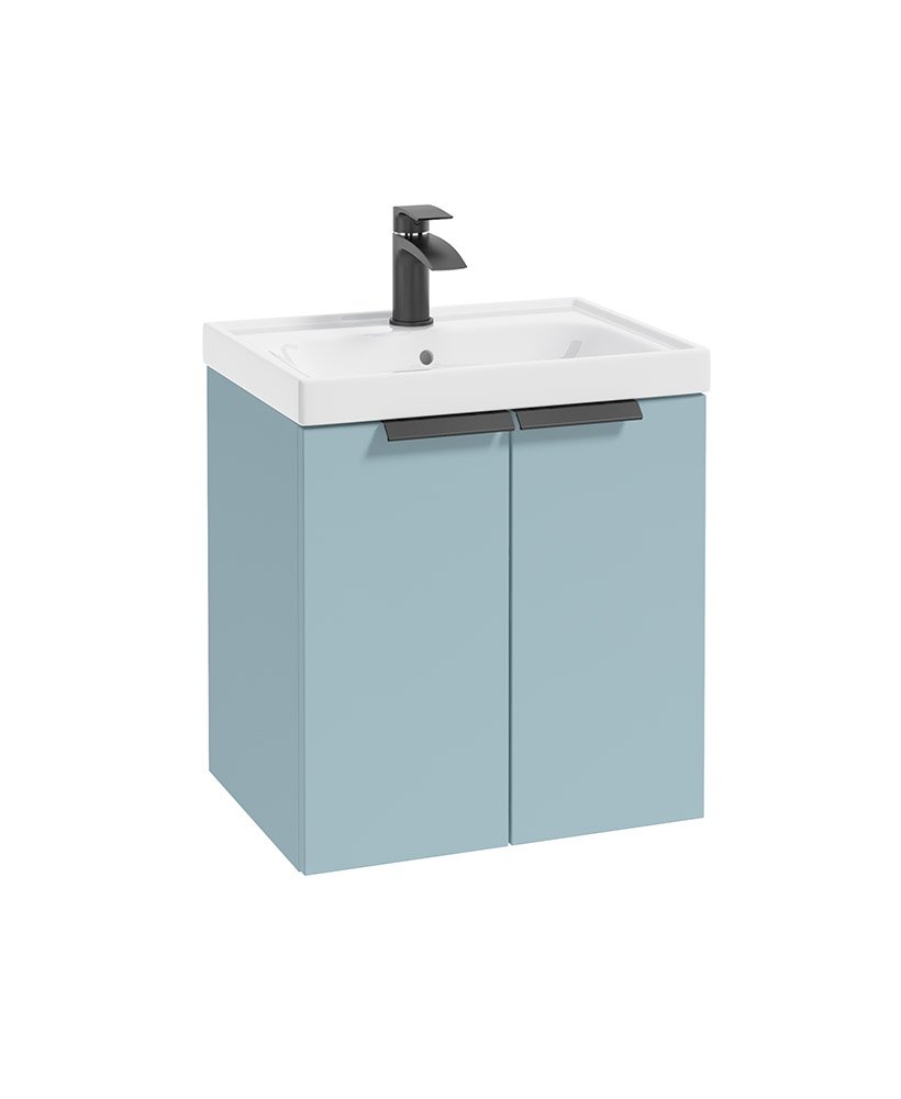 STOCKHOLM 50CM TWO DOOR WALL HUNG MORNING SKY BLUE MATT VANITY UNIT - MATT BLACK HANDLES