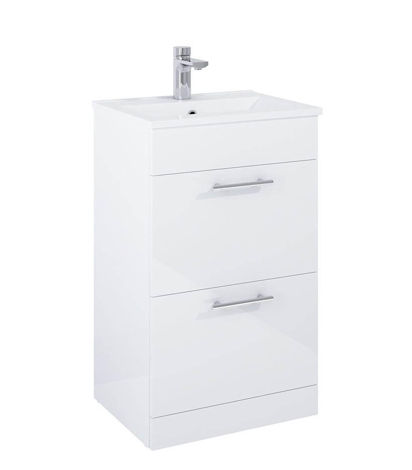 BELMONT SQUARE TWO DRAWER FLOOR STANDING UNIT GLOSS WHITE 50CM