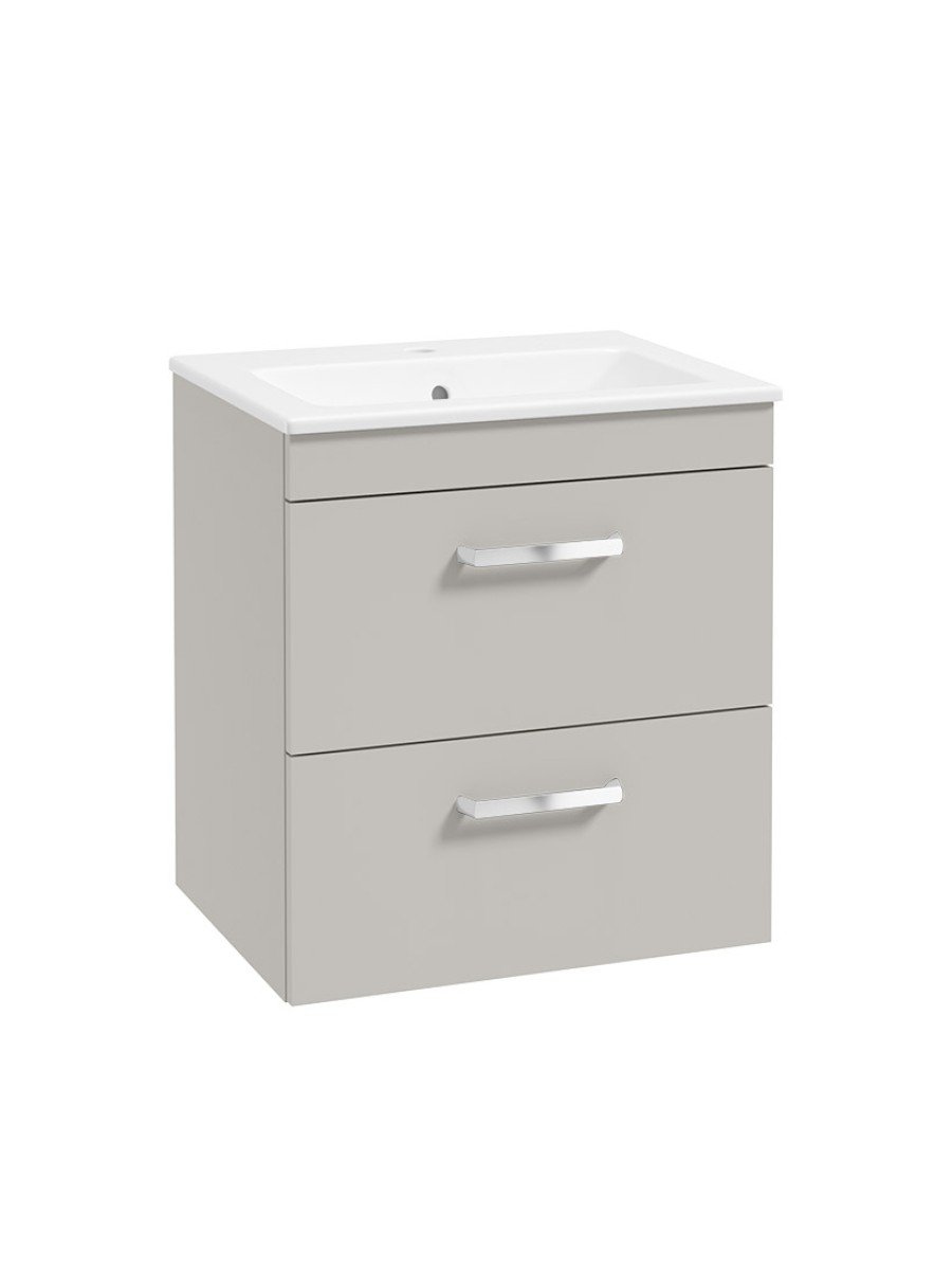 CORTA Wall Hung 50cm Two Drawer Unit Morning Mist-Chrome Handles
