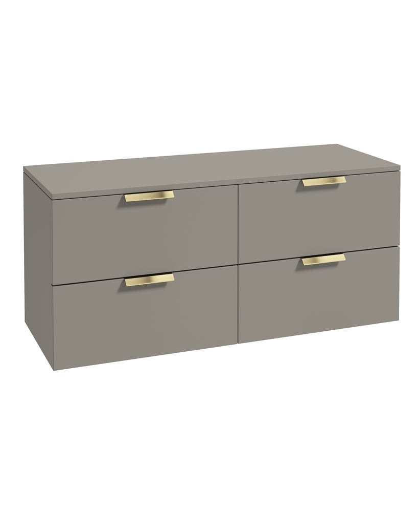 STOCKHOLM 120CM WALL HUNG FOUR DRAWER KHAKI MATT  COUNTERTOP VANITY UNIT - BRUSHED GOLD HANDLE