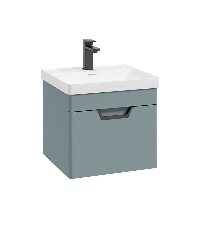 FREYA 50CM 1 DRAWER WALL HUNG VANITY UNIT MATT CORAL GREEN-MATT BLACK HANDLE