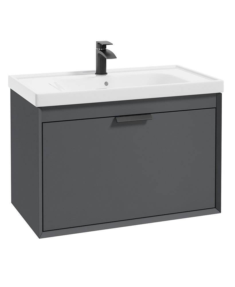 FJORD MIDNIGHT GREY MATT  80CM WALL HUNG VANITY UNIT-MATT BLACK HANDLE