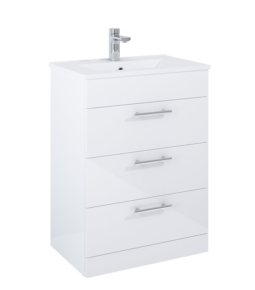 BELMONT SQUARE THREE DRAWER FLOOR STANDING UNIT GLOSS WHITE 60CM