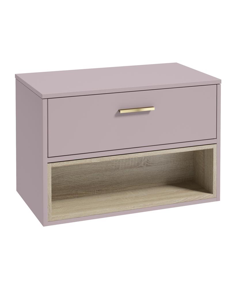 MALMO 80CM SINGLE DRAWER OPEN SHELF CASHMERE PINK MATT COUNTERTOP VANITY UNIT - BRUSHED GOLD HANDLE