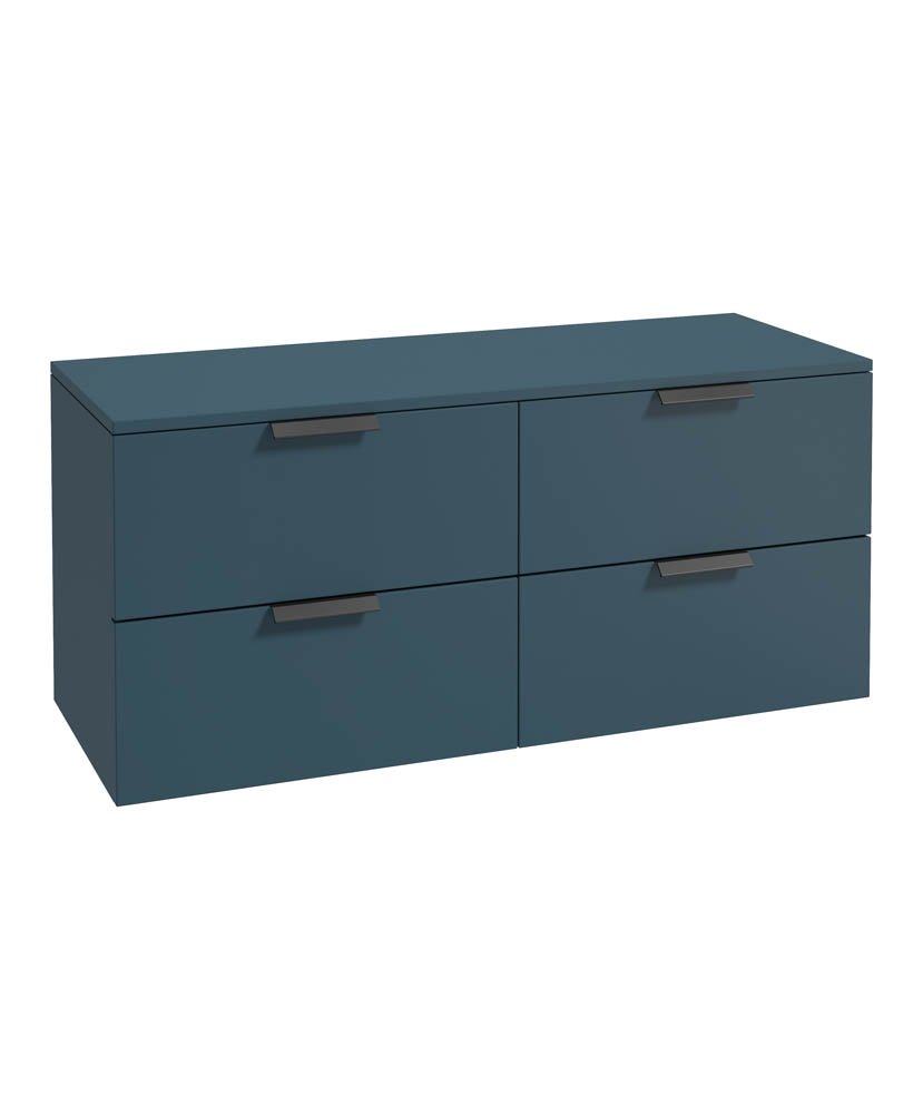 STOCKHOLM 120CM WALL HUNG FOUR DRAWER OCEAN BLUE MATT  COUNTERTOP VANITY UNIT - MATT BLACK HANDLE