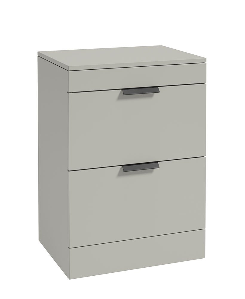 STOCKHOLM ARCTIC GREY MATT 60CM 2 DRAWER COUNTERTOP FLOOR STANDING VANITY UNIT - MATT BLACK HANDLE