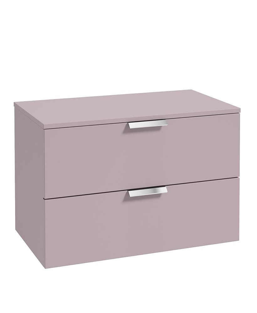 STOCKHOLM 80CM TWO DRAWER WALL HUNG CASHMERE PINK MATT COUNTERTOP VANITY UNIT - BRUSHED CHROME HANDLES