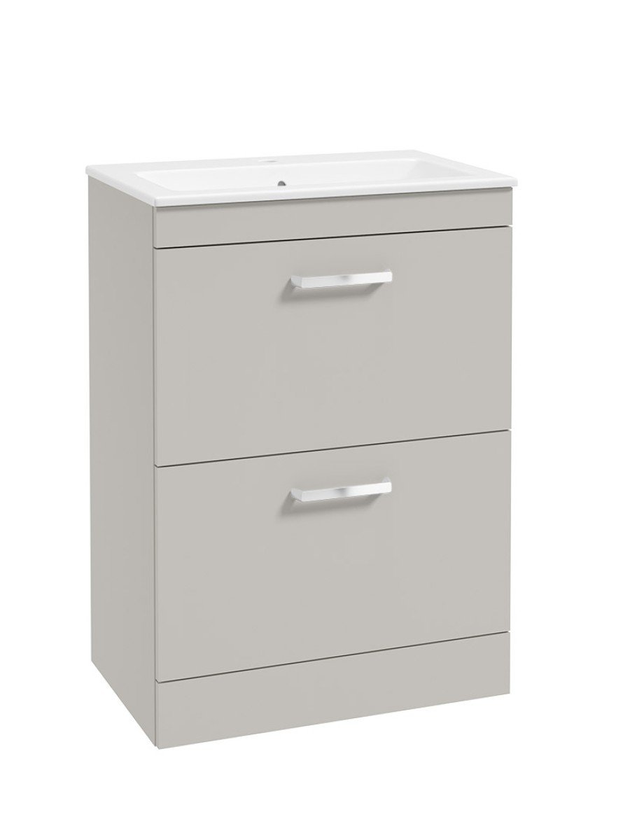 CORTA Floorstanding 60cm Two Drawer Unit Morning Mist-Chrome Handles
