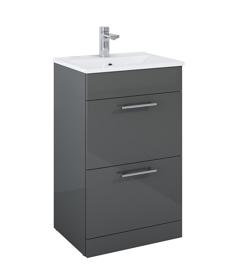 BELMONT SQUARE TWO DRAWER FLOOR STANDING UNIT GLOSS GREY 50CM