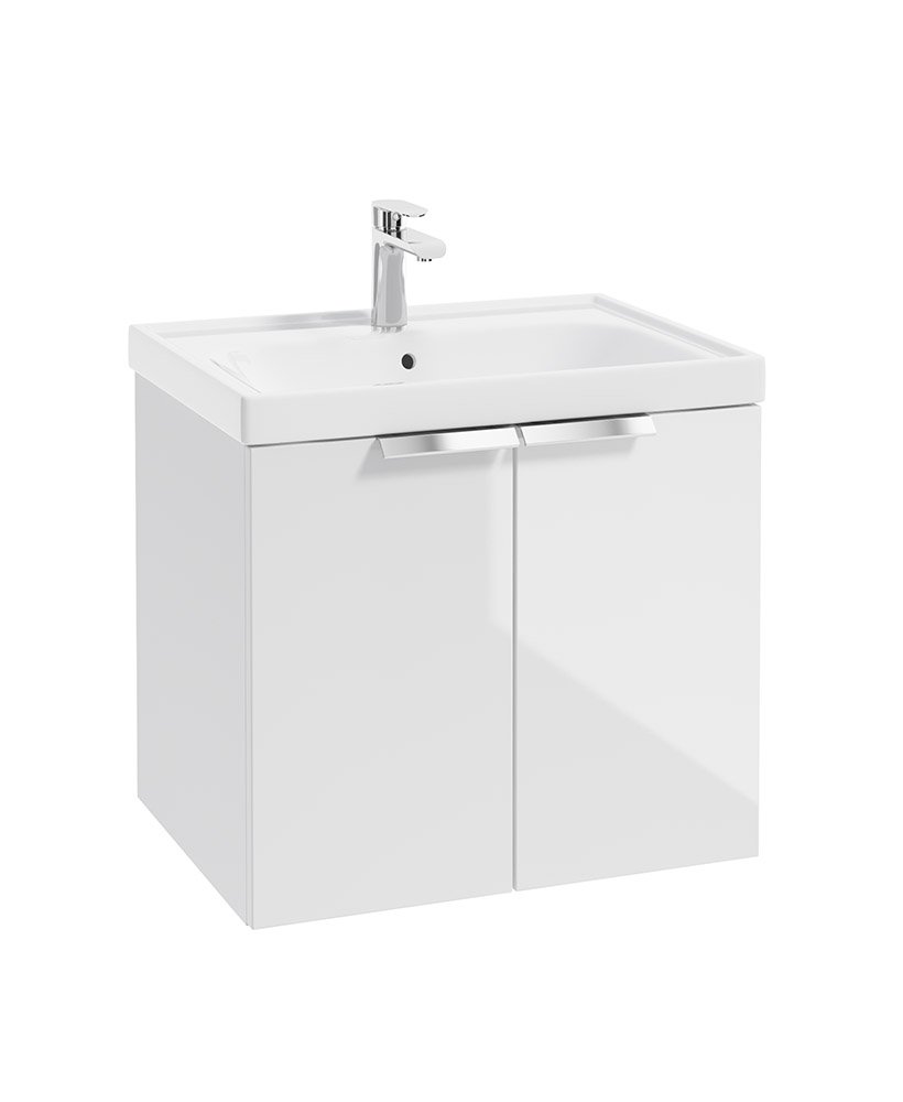 STOCKHOLM 60CM TWO DOOR WALL HUNG GLOSS WHITE- CHROME HANDLES