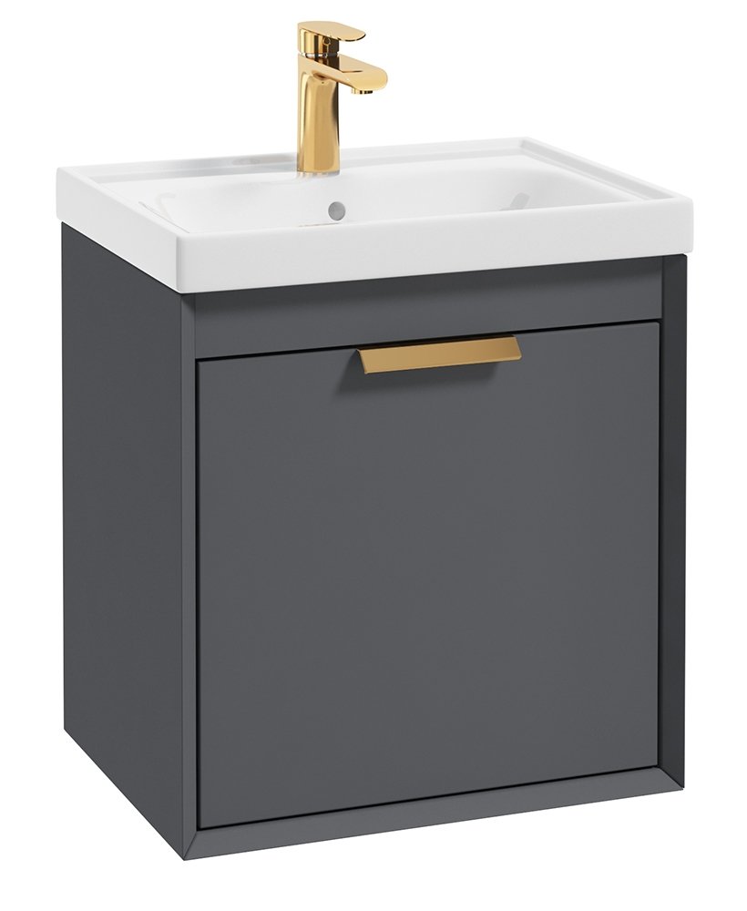 FJORD MIDNIGHT GREY MATT 50CM WALL HUNG VANITY UNIT-BRUSHED GOLD HANDLE