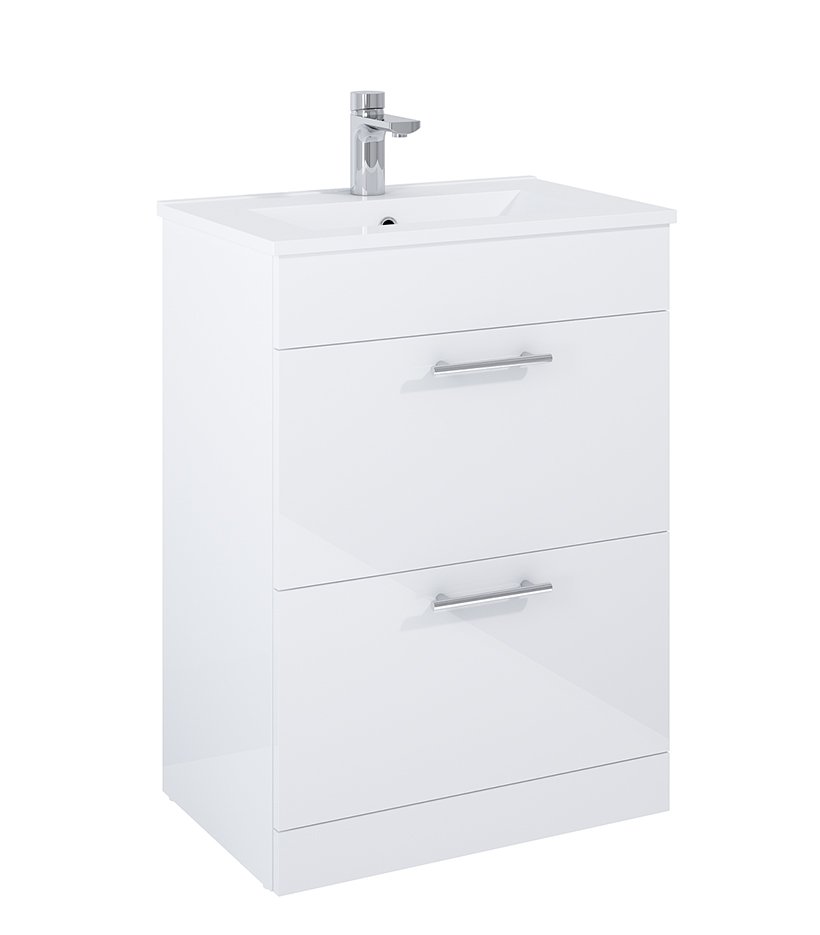 BELMONT SQUARE TWO DRAWER FLOOR STANDING UNIT GLOSS WHITE 60CM
