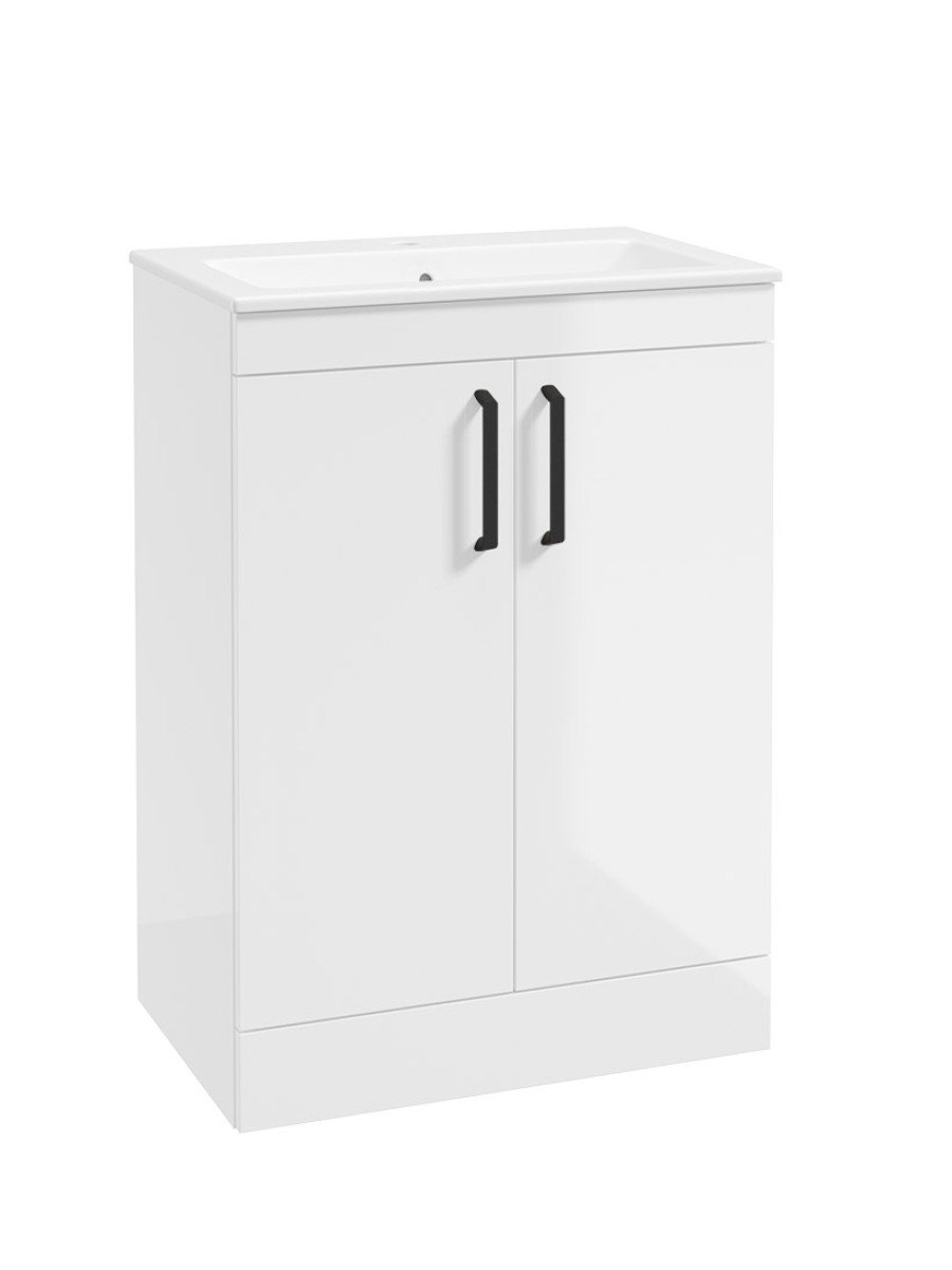 CORTA Floorstanding 60cm Two Door Unit Gloss White-Black Handles