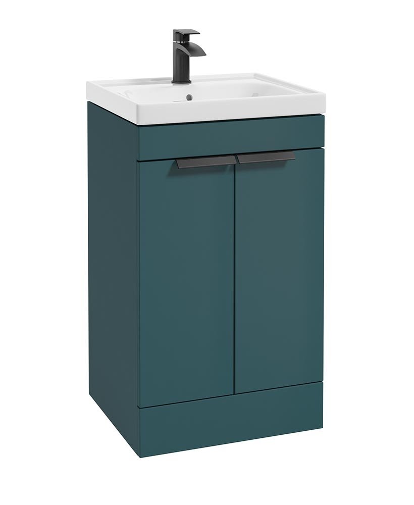 STOCKHOLM OCEAN BLUE MATT 50CM 2 DOOR FLOOR STANDING VANITY UNIT - MATT BLACK HANDLE