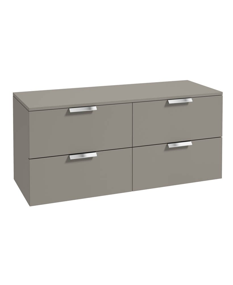 STOCKHOLM 120CM WALL HUNG FOUR DRAWER KHAKI MATT  COUNTERTOP VANITY UNIT - BRUSHED CHROME HANDLE