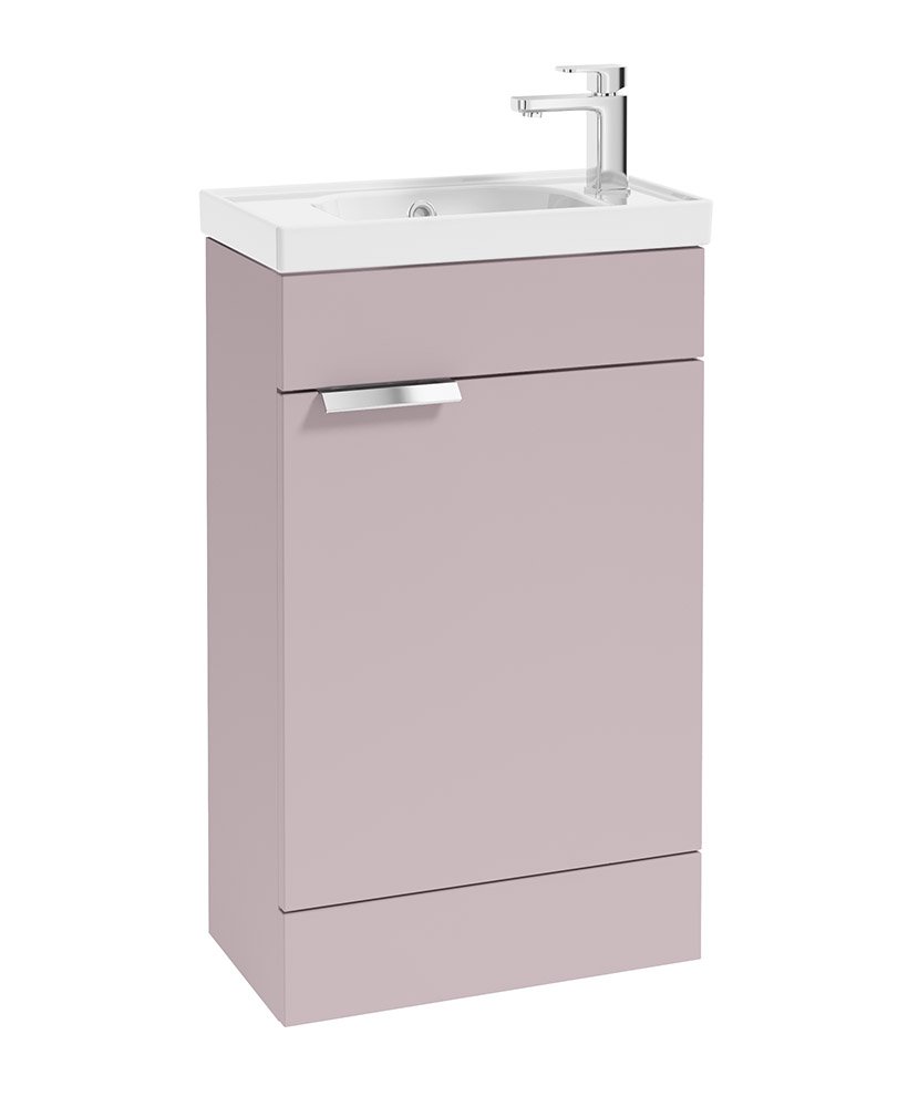 STOCKHOLM 50cm Floor Standing Cloakroom Matt Cashmere Pink Vanity Unit - Brushed Chrome handle