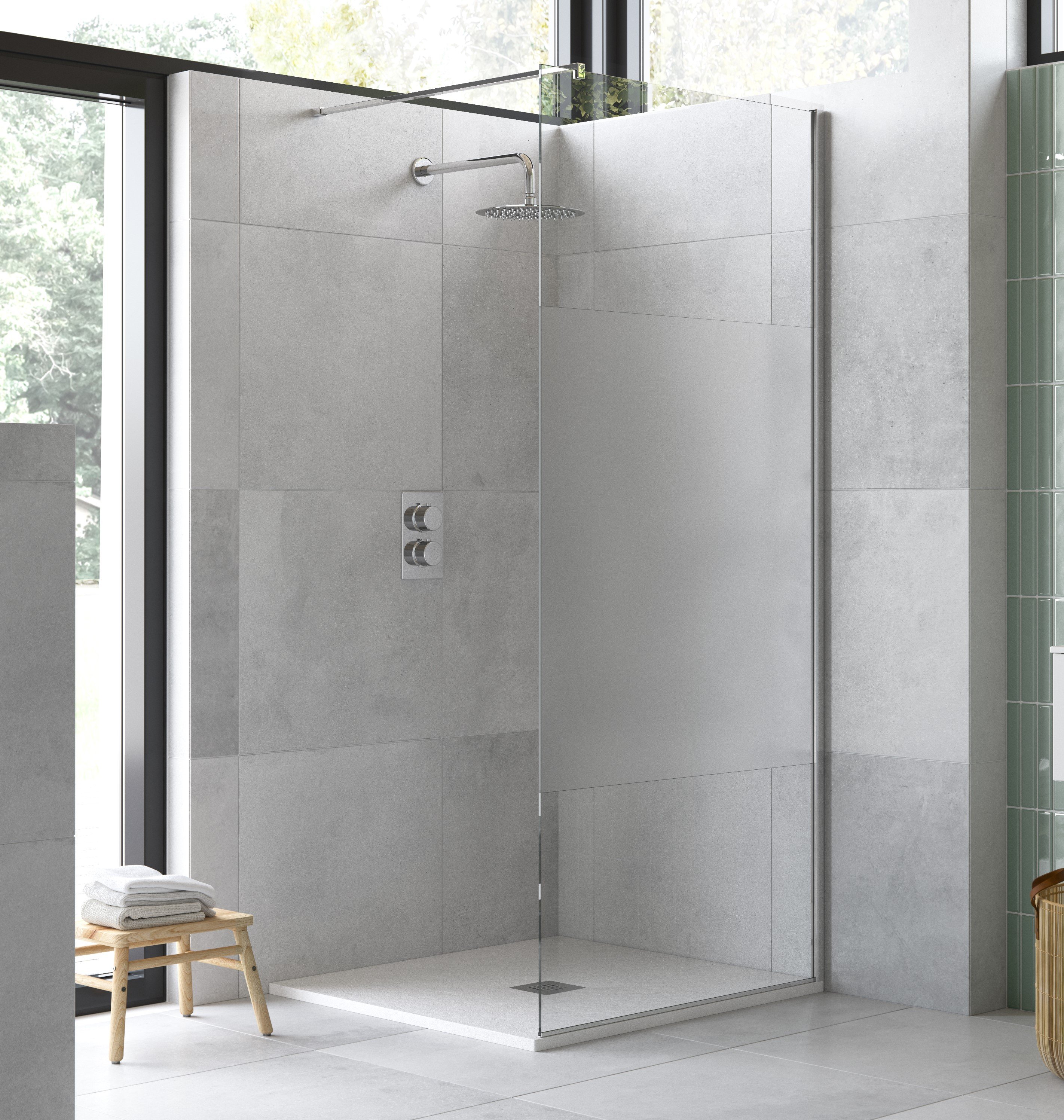 FLAIR AYO 8MM MODULAR OPAQUE PRIVACY GLASS WETROOM 1200MM SILVER
