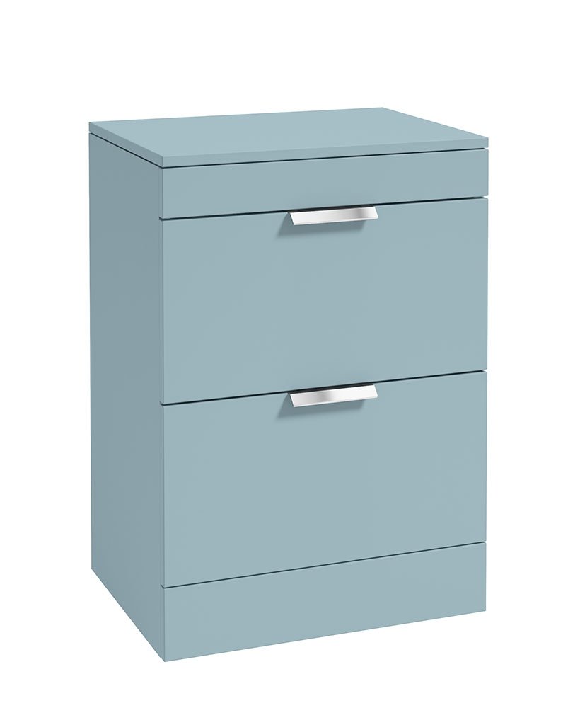 STOCKHOLM 60CM TWO DRAWER COUNTERTOP FLOOR STANDING MORNING SKY BLUE MATT VANITY UNIT - BRUSHED CHROME HANDLES