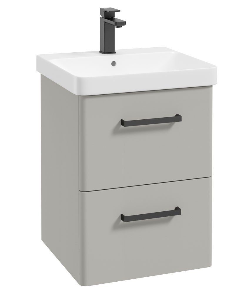 KORA  50cm Wall Hung 2 Drawer Vanity Unit Matt Arctic Grey-Black Handles