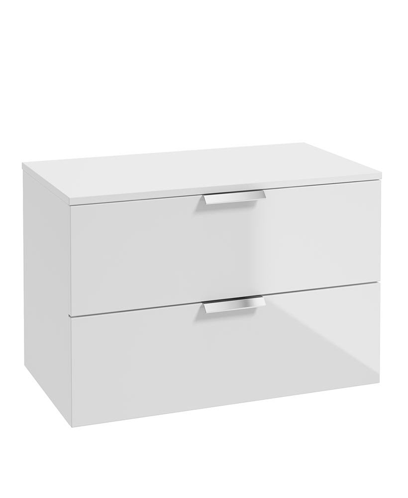 STOCKHOLM 80CM UNIT WITH COUNTER TOP CHROME HANDLE GLOSS WHITE