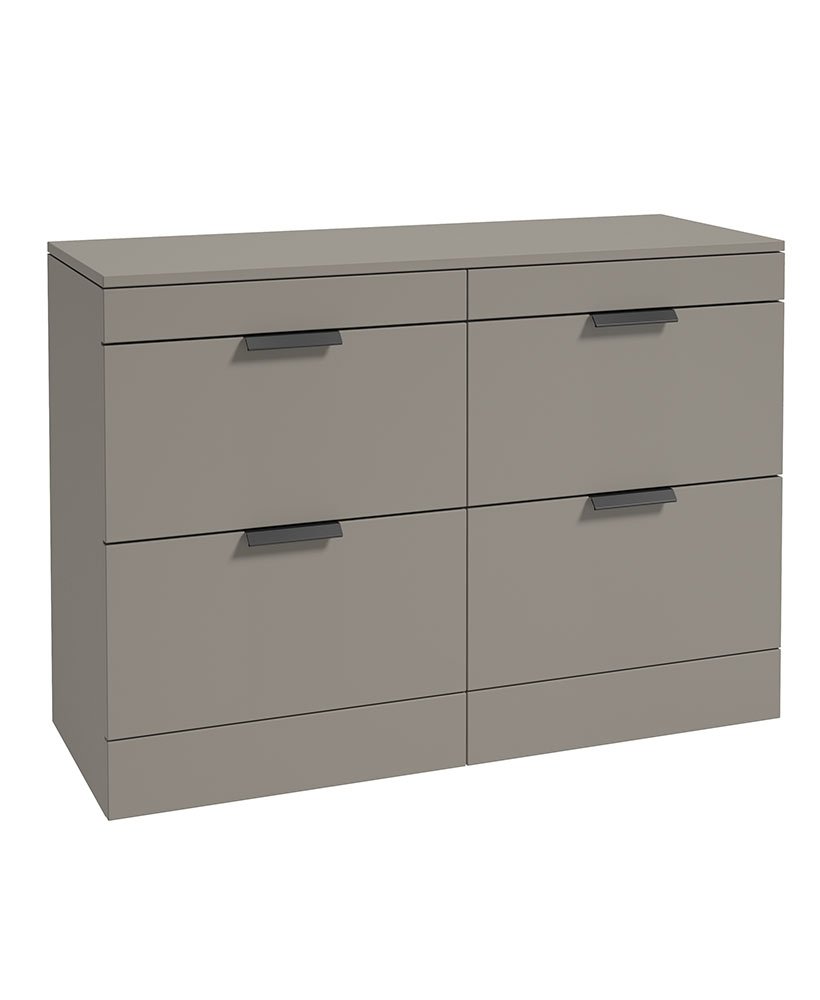 STOCKHOLM 120CM FLOOR STANDING FOUR DRAWER KHAKI MATT  COUNTERTOP VANITY UNIT - MATT BLACK HANDLE