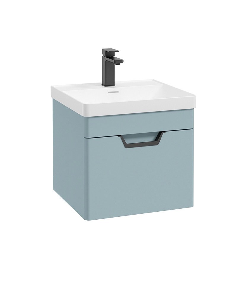 FREYA 50CM 1 DRAWER WALL HUNG VANITY UNIT MATT MORNING SKY BLUE-MATT BLACK HANDLE