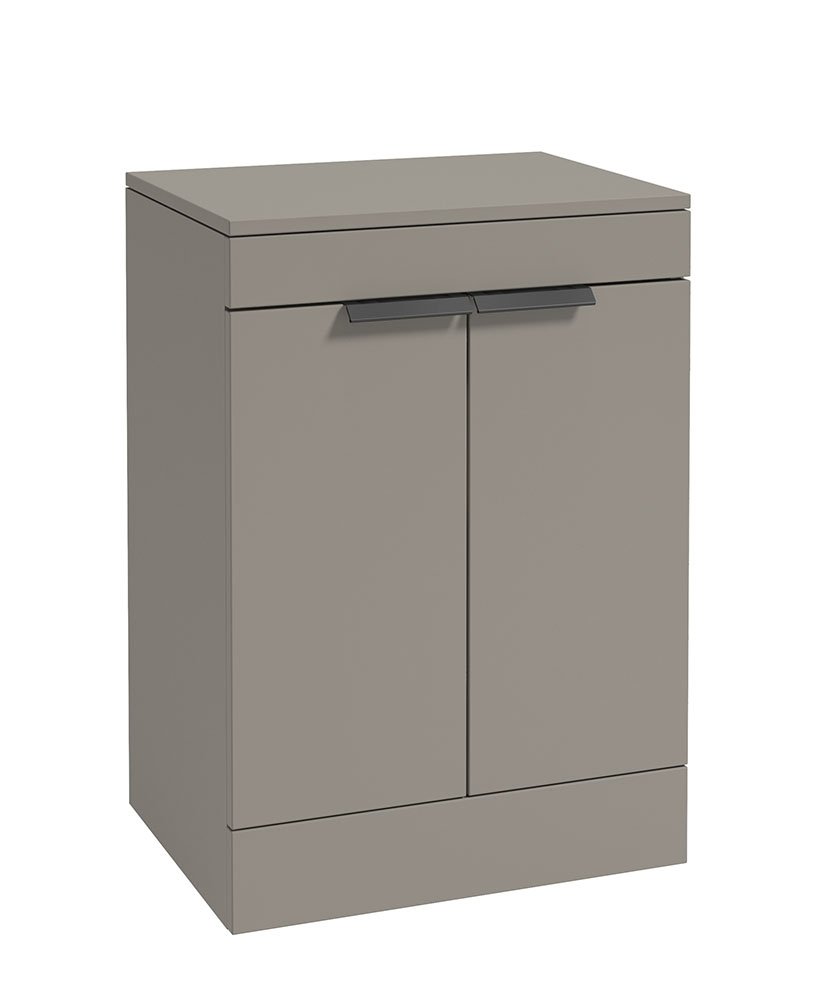 STOCKHOLM KHAKI MATT 60CM 2 DOOR COUNTERTOP FLOOR STANDING VANITY UNIT - MATT BLACK HANDLE