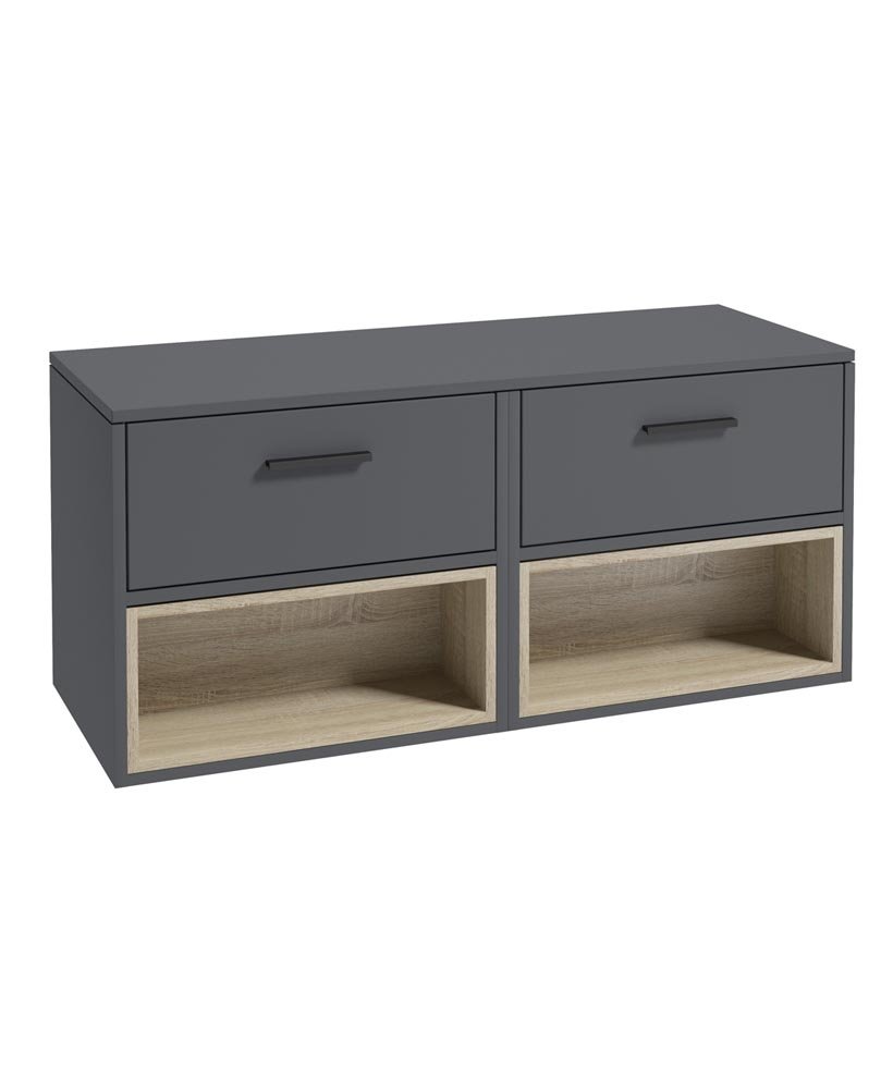 MALMO 120CM TWO DRAWER MIDNIGHT GREY MATT COUNTERTOP VANITY UNIT - TWO DRAWER MATT BLACK HANDLES