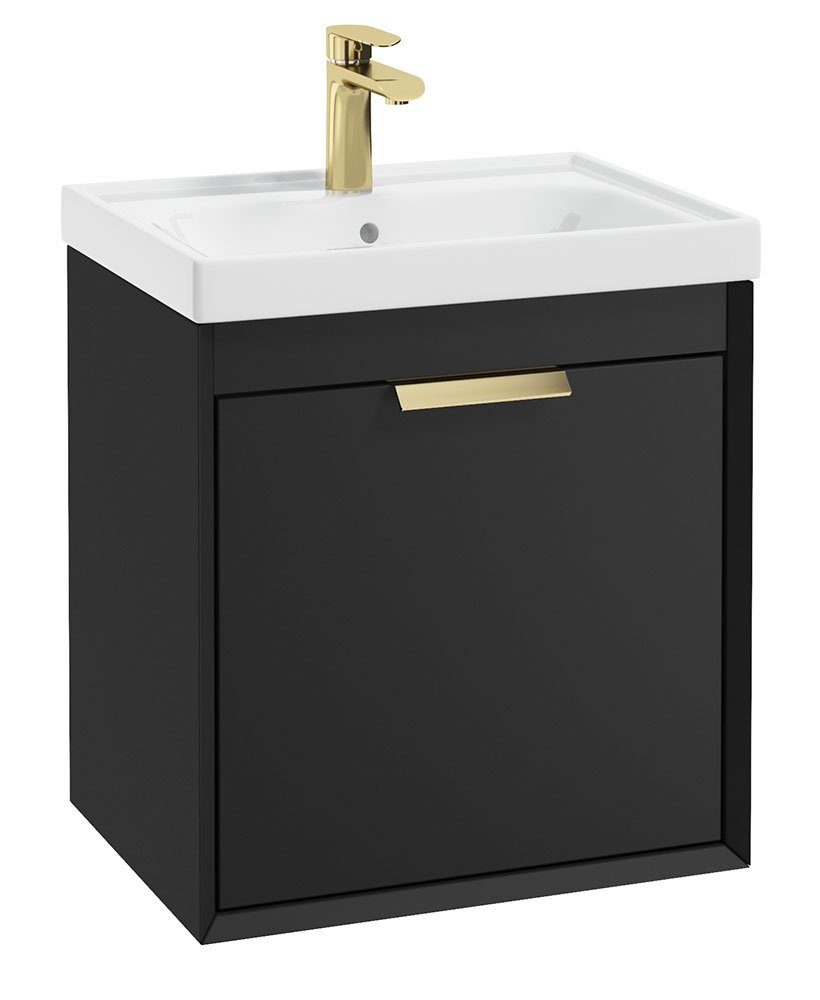 FJORD 50CM TWO DRAWER MATT BLACK VANITY UNIT - BRUSHED GOLD HANDLES