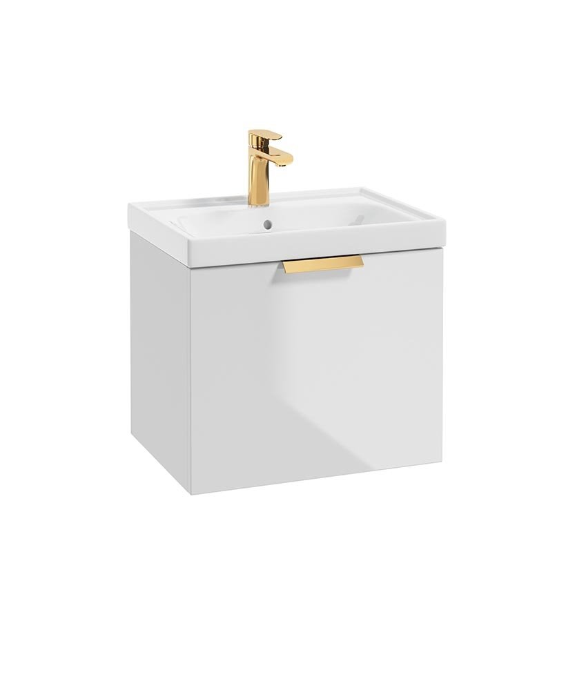 STOCKHOLM Gloss White 50cm Wall Hung Vanity Unit - Brushed Gold Handle