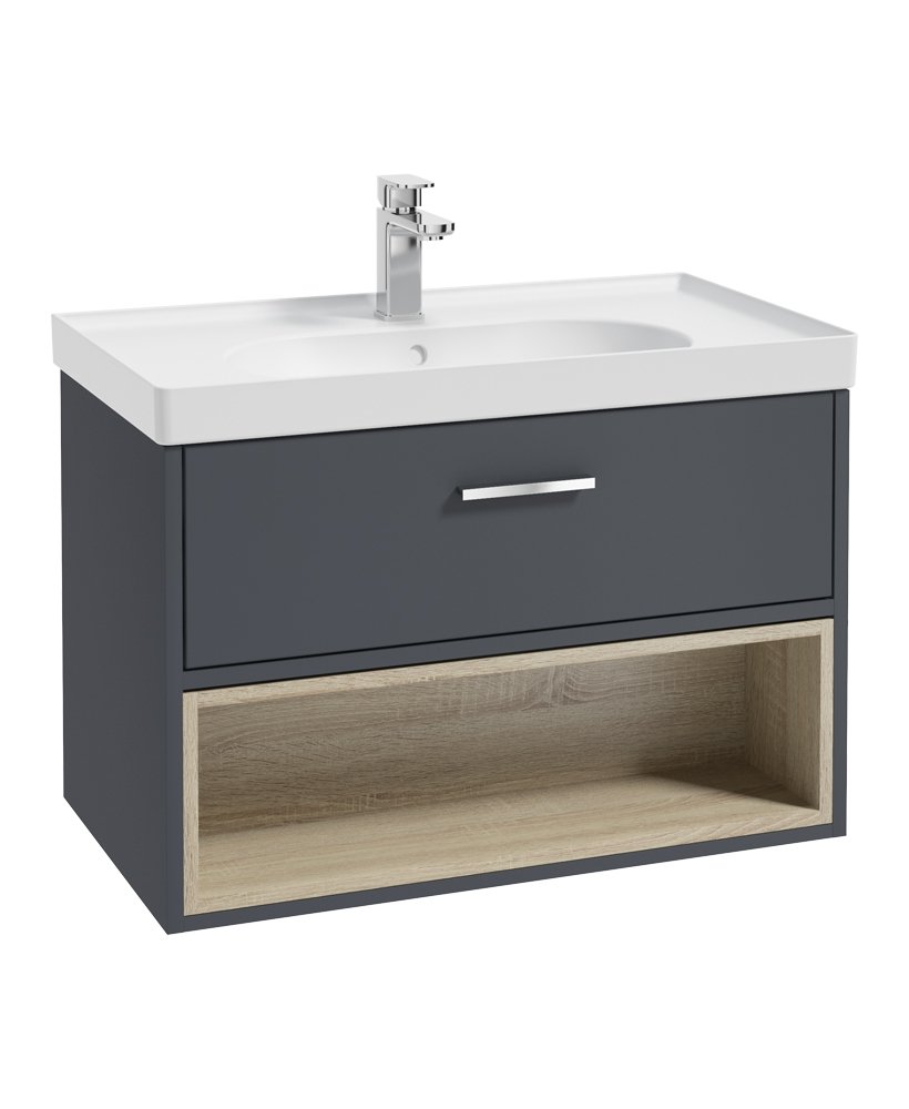 MALMO 80CM SINGLE DRAWER, OPEN SHELF UNIT, MATT NIGHT SKY BLUE, CHROME HANDLE, MATT BASIN