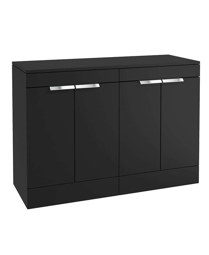 STOCKHOLM 120CM FLOOR STANDING FOUR DOOR MATT BLACK  COUNTERTOP VANITY UNIT - BRUSHED CHROME HANDLE