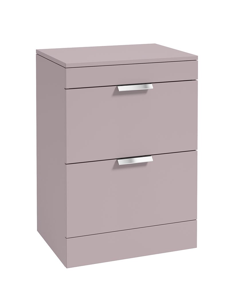 STOCKHOLM 60CM TWO DRAWER COUNTERTOP FLOOR STANDING CASHMERE PINK MATT VANITY UNIT - BRUSHED CHROME HANDLES